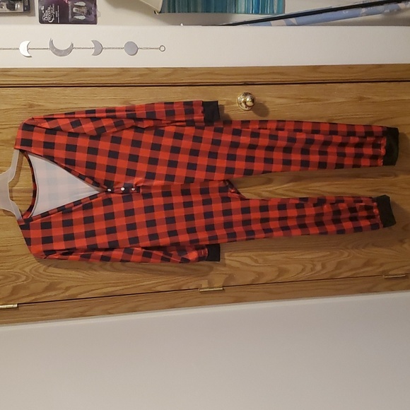Adult XL pajama onesie red black plaid winter - Picture 2 of 7